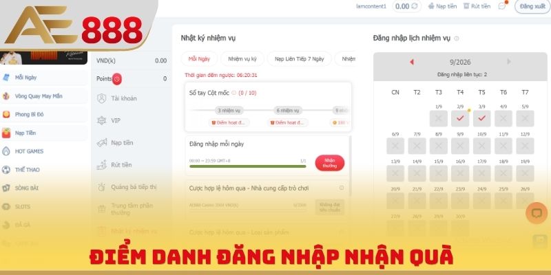 Điểm danh đăng nhập nhận quà