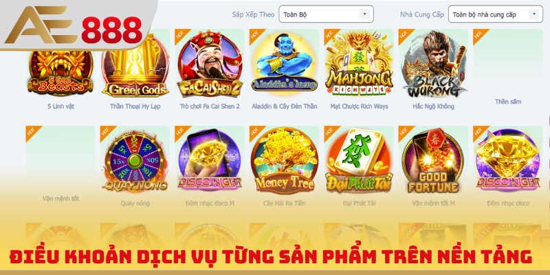 Điều khoản dịch vụ từng sản phẩm trên nền tảng